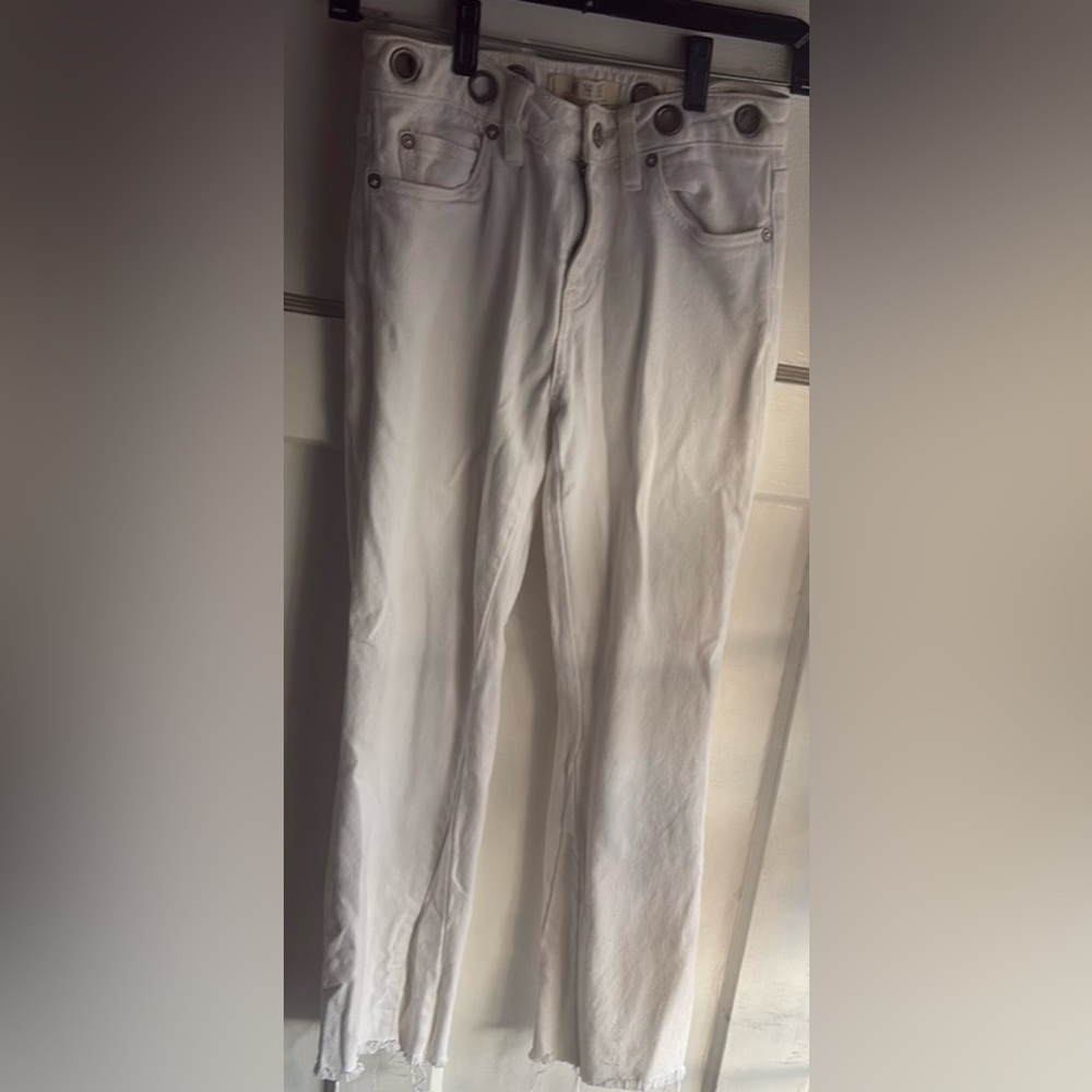 We The Free White Straight Leg Trousers with silver grommets
